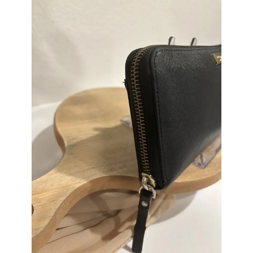 Kate Spade New York Black Solid Logo Zip-Around Wallet Credit Card Holder